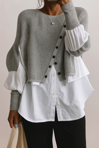 Hannah | Two-in-One Layered Sweater with White Blouse Hem