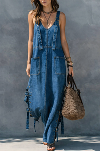 Elastic Waist Denim Jumpsuit