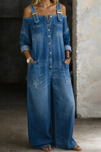 Chic Off Shoulder Denim Jumpsuit