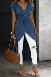 V-Neck Wrap Denim Tunic Top