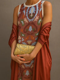 Beach Glam Elegant printed two-piece dress with cape Style
