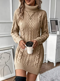 Sabrina | Women's Cable Knit Turtleneck Mini Sweater Dress