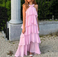 Halterneck Ruffle Maxi Dress