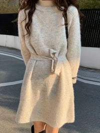Vivienne | Elegant Knit Sweater Dress with Waist Belt