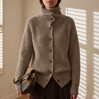 Marielle | Women's Ribbed High-Neck Button Cardigan