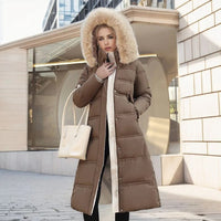 Karin | Taupe Quilted Puffer Coat with Faux Fur Hood