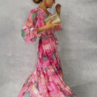 Meli Print Wrap Dress with Floral