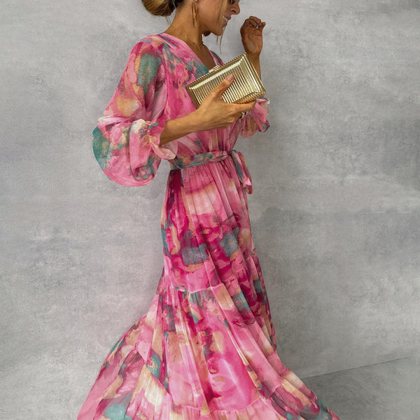 farida pink lace maxi dress Farida Pink Lace Maxi Dress - US 4