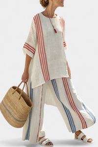 Aurelia | Sophisticated Multicolor Striped Top & Mediterranean Pants