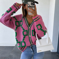 Ivy | Chunky Geometric Knit Cardigan with Large Buttons