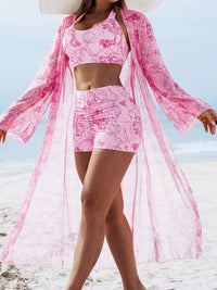 Sun Escape Multicolor printed three-piece swimsuit Outfit