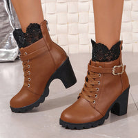 Mireille | Women's Lace-Up Ankle Boots with Buckle Detail and Block Heel