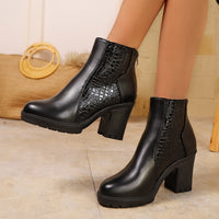 Isla | Women’s Brown Perforated Ankle Boots with Block Heel