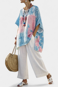 Elisea | Comfortable Relaxed Linen Top & Striped Bamboo Pants