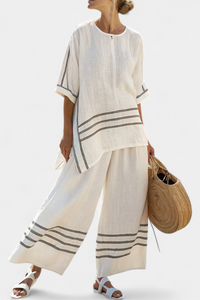 Adrielle | Sophisticated Striped Asymmetrical Top & Bold Pants