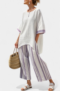 Celina | Comfortable Relaxed Blouse & Striped Bamboo Pants