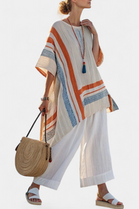 Angelina | Sophisticated Asymmetrical Blouse & Wide-Leg Linen Pants