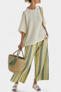 Iris | Sophisticated Top & Striped Linen Pants