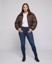 Freya | Quilted Faux-Leather Puffer Jacket with Plush Collar