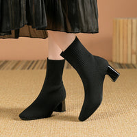 Yara | Fashionable Knitted Heeled Ankle Boots