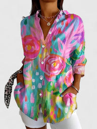 Vibrant Palette Artistic Button-Up Blouse