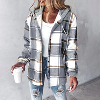 Riley | Women's Stylish Plaid Hooded Jacket with Button Closure