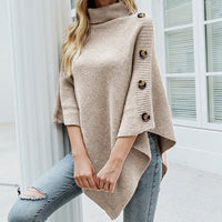Amelia | Women's Knit Cape with Turtleneck and Asymmetric Hem