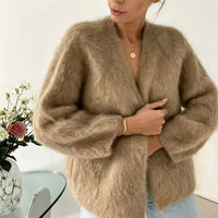 Marielle | Fuzzy Knit Cardigan with Balloon Sleeves