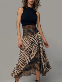 Holiday Mood Vintage Zebra Print Patchwork Sleeveless Midi Dress Edition