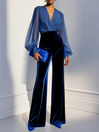 Blue mesh V neck