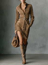 Stella Elegant Suede Belted Dress