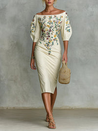 Holiday Mood Women's floral print mid-sleeve slit dress Edition