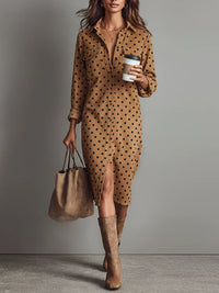 Holiday Mood Polka Dot Faux Suede Shirt Midi Dress Edition