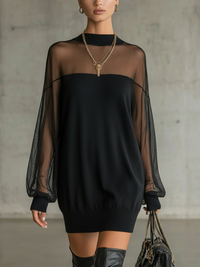 Amelie | Elegant Black Mini Dress with Mesh Sleeves