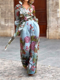 Vacation Ready Elegant Floral Print Shirt and Skirt Two-piece Set Dress
