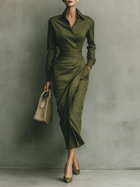 Island Style Army Green Cotton Blended Maxi Dress Look