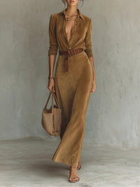 Juline | Suede-look Maxi Dress with Lapels