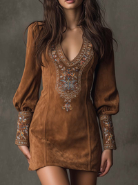 Short Dress with Suede Effect