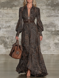 Holiday Mood Elegant Vintage Paisley Zip Maxi Dress Edition