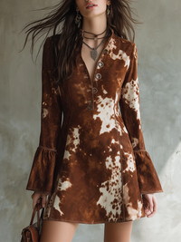 Coastal Chic Cow Print Button-down Flared Sleeve Retro Mini Dress Collection