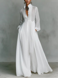 Minimalist Stand-Up Collar Maxi Dress
