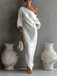 White One-Shoulder Elegant Maxi Dress