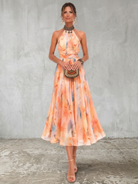 Watercolor Print Halter Neck Dress