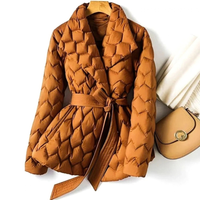 Isabella | Women's Quilted Jacket with Waist Belt and Diamond Pattern