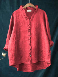 Lily | Cotton Linen Ruffled Blouse