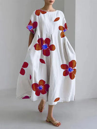 Floral Summer Maxi Dress - White/Red