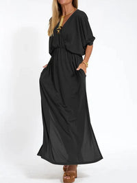 Women's V-Neck Casual Solid Color Slit Dress