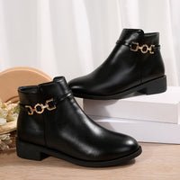 Sigrid | Women's Flat Ankle Boots with Gold Chain Detail