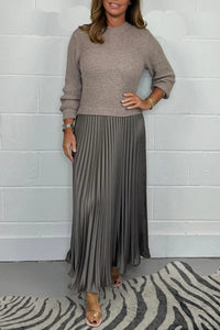 Elara | Women's Knit Midi Dress with Pleated Skirt