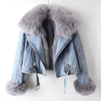 Renata | Denim Moto Jacket with Faux-Fur Trim
